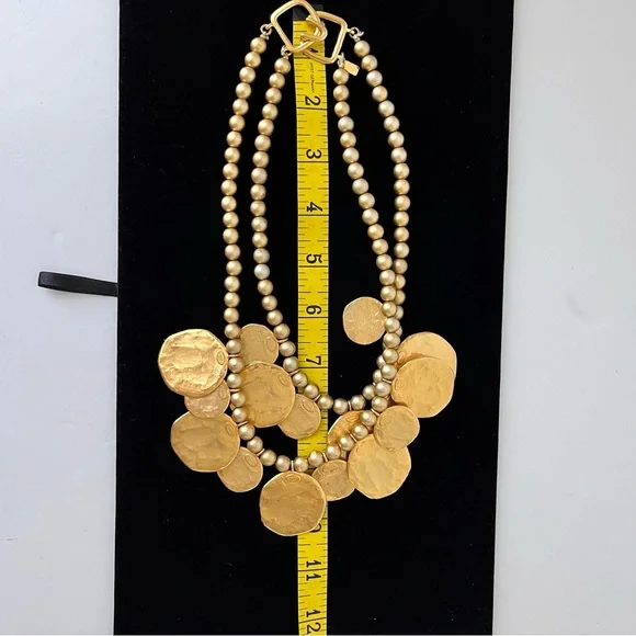 Vintage Kenneth Jay Lane Multi-Strand Coin Statement Necklace - Picture 7 of 10